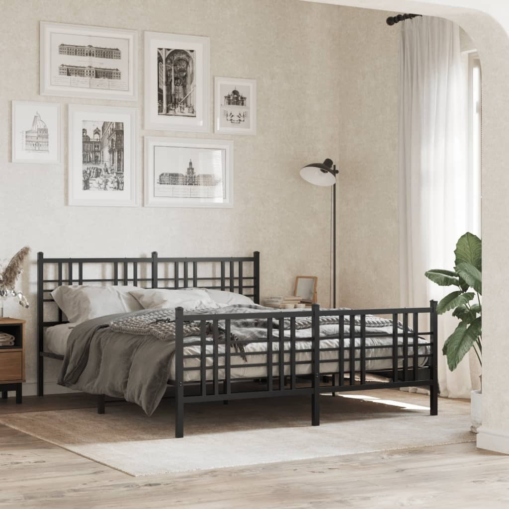 Metal Bed Frame without Mattress with Footboard Black 59.1"x78.7