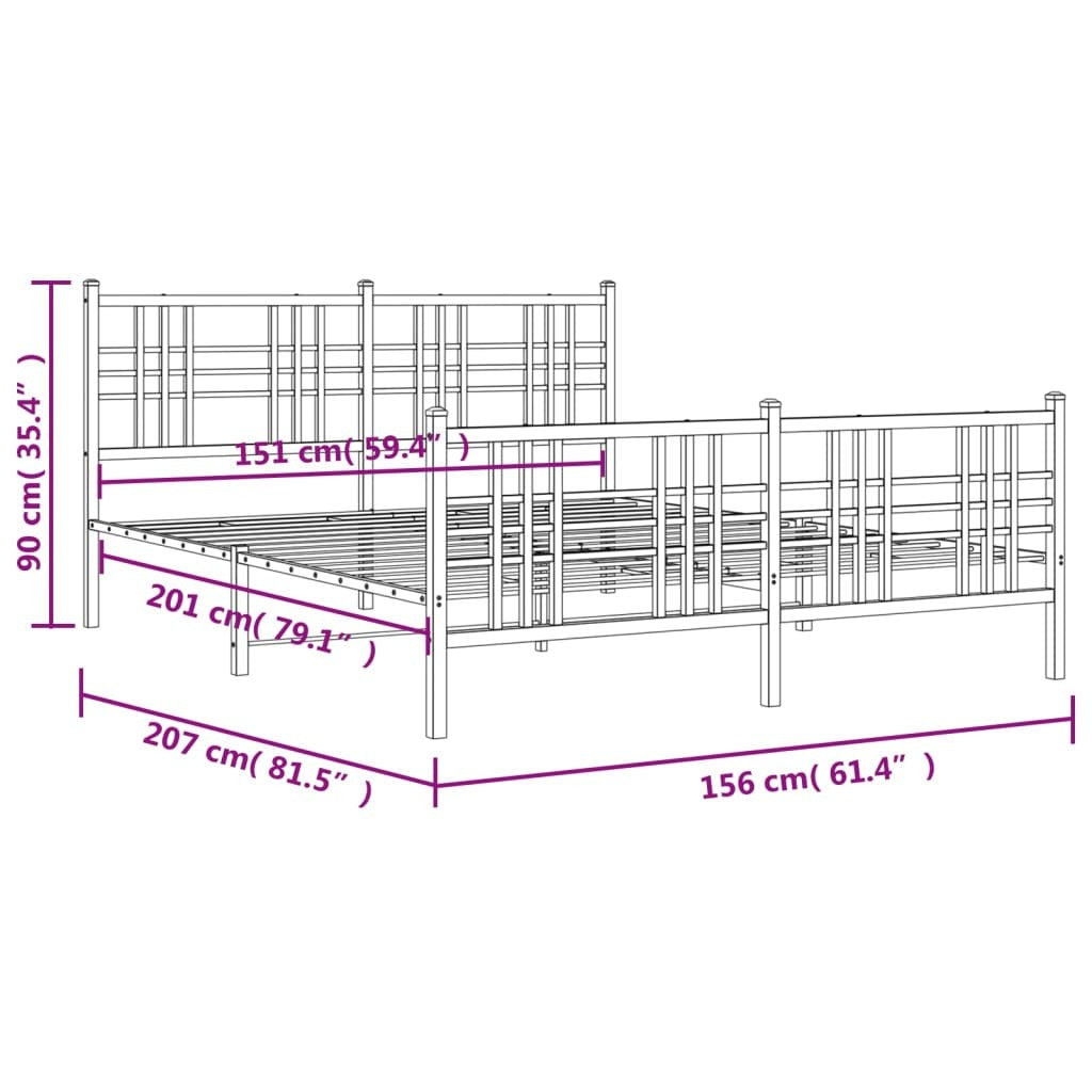 Metal Bed Frame without Mattress with Footboard Black 59.1"x78.7