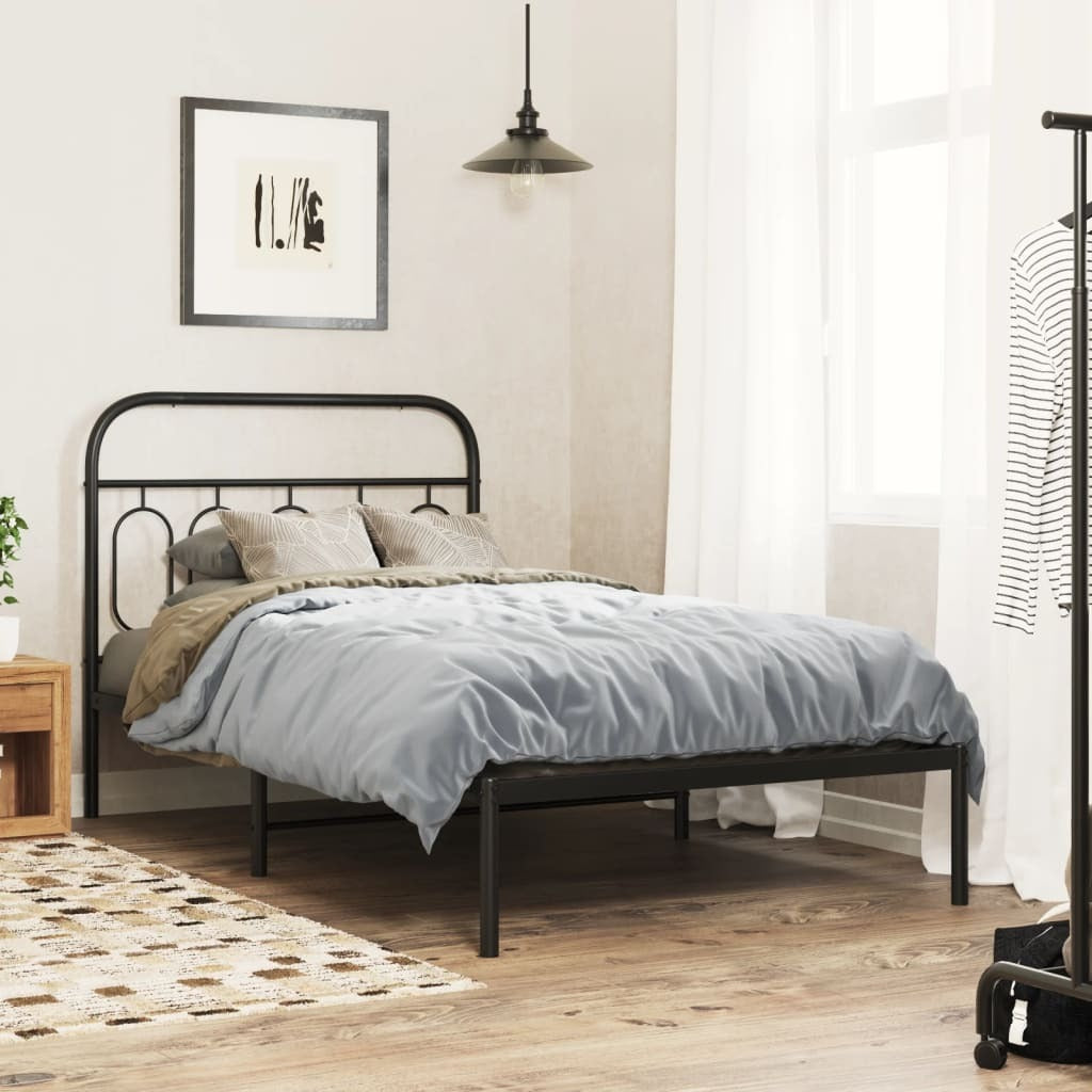 Metal Bed Frame without Mattress with Headboard Black 39.4"x78.7