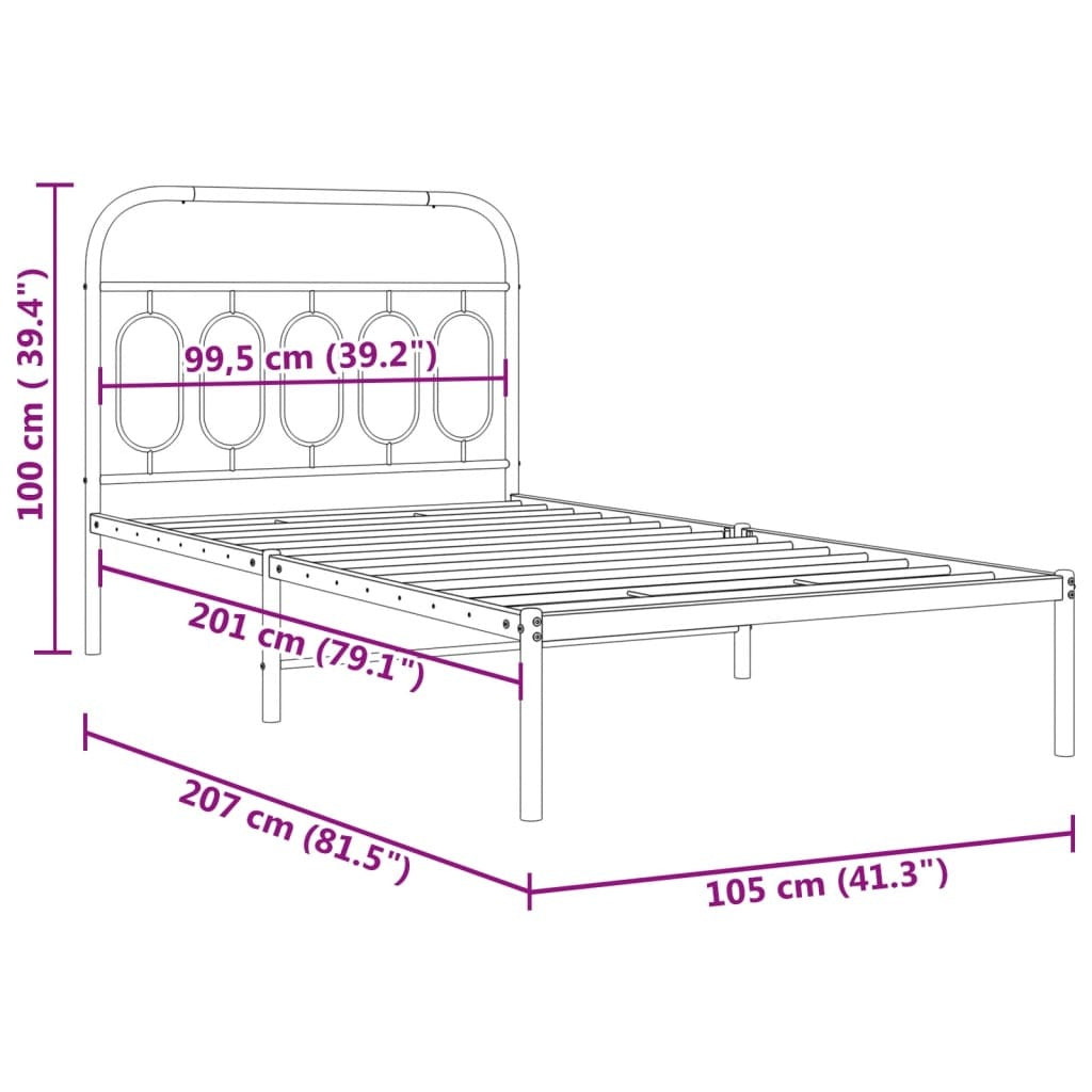 Metal Bed Frame without Mattress with Headboard Black 39.4"x78.7
