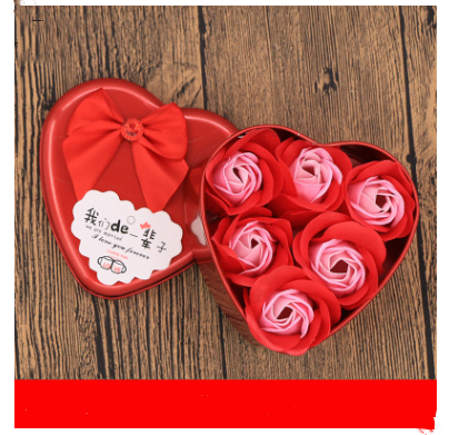 Color: Red 2style - Soap Flower Gift Box Valentine's Day Gift Mother's Day Creative Gifts Bear Flower Rose Heart Shaped Tin Box