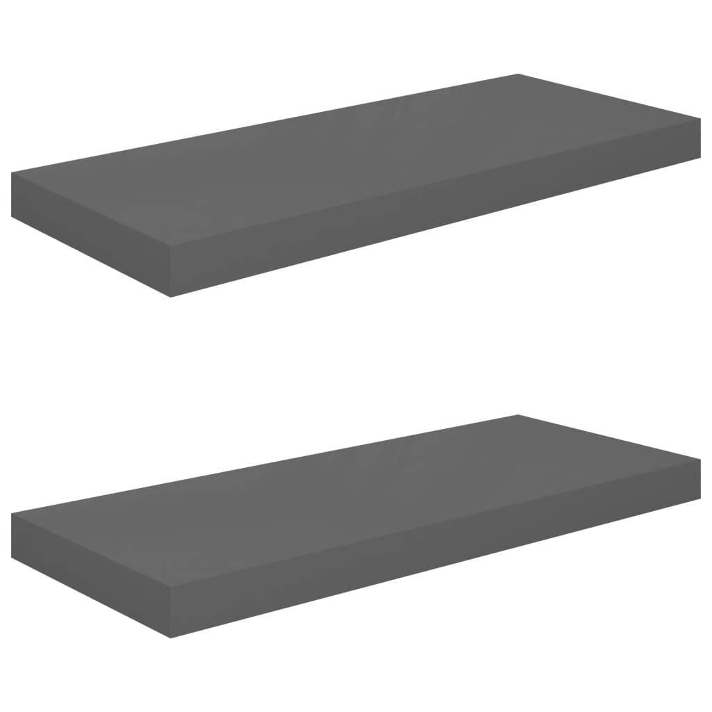 Floating Wall Shelves 2 pcs High Gloss Gray 23.6"x9.3"x1.5" MDF