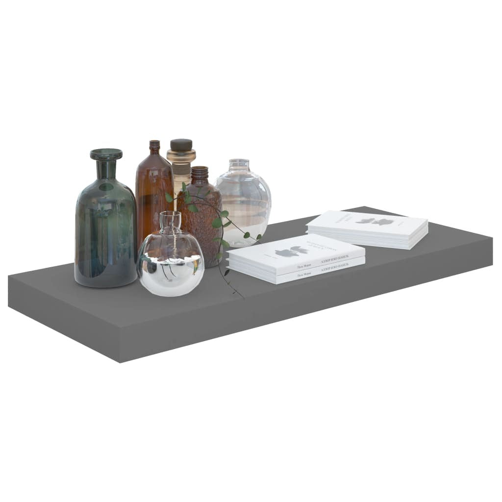Floating Wall Shelves 2 pcs High Gloss Gray 23.6"x9.3"x1.5" MDF