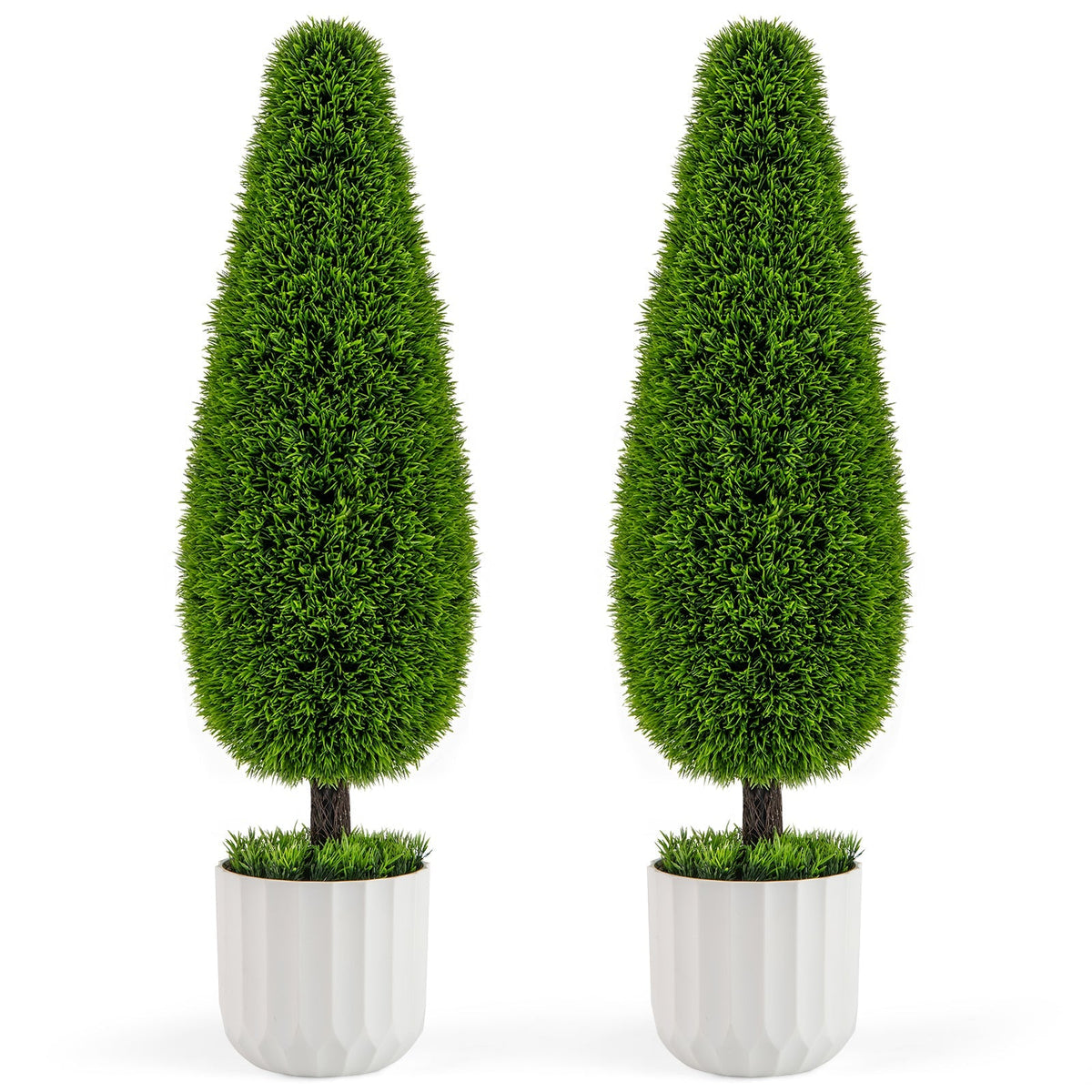 2 Pack 3 Feet Artificial Cedar Teardrop Shaped Bush with Plastic Nursery Pot-Green
