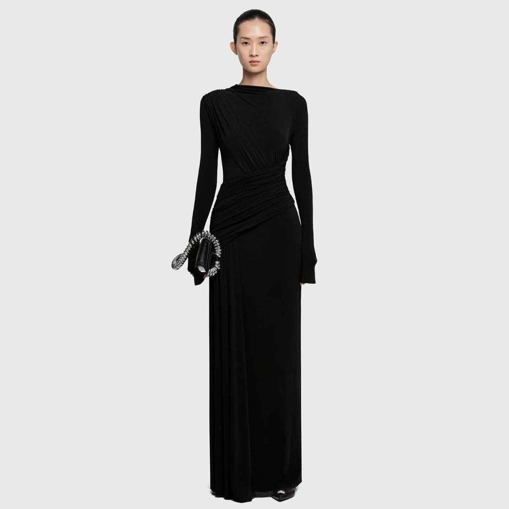 Asymmetric Draped Evening Gown(MS220)