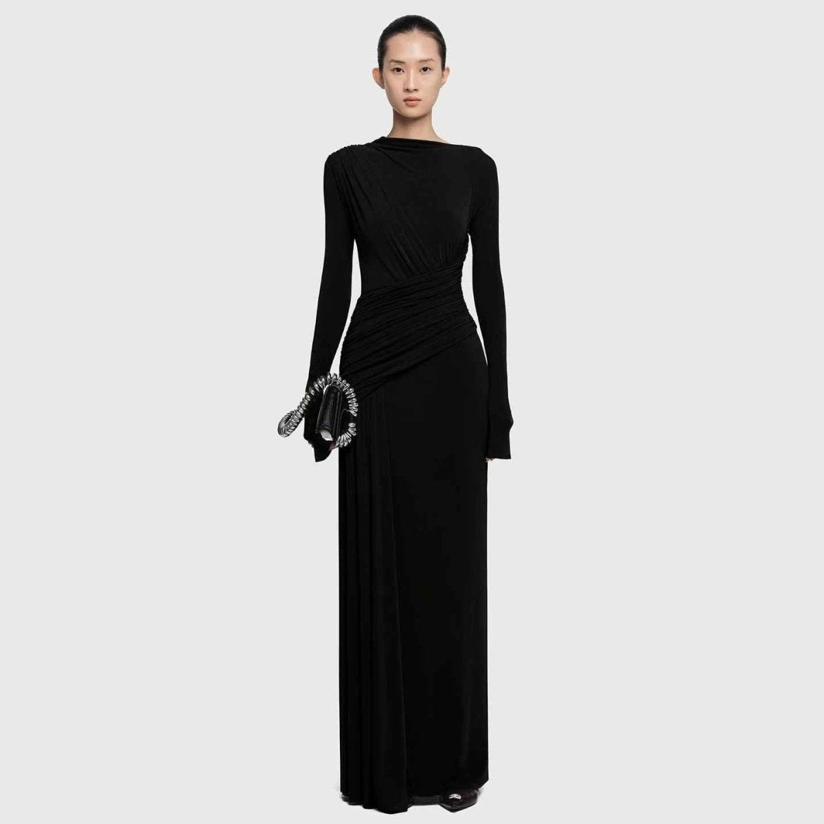 Asymmetric Draped Evening Gown(MS220)
