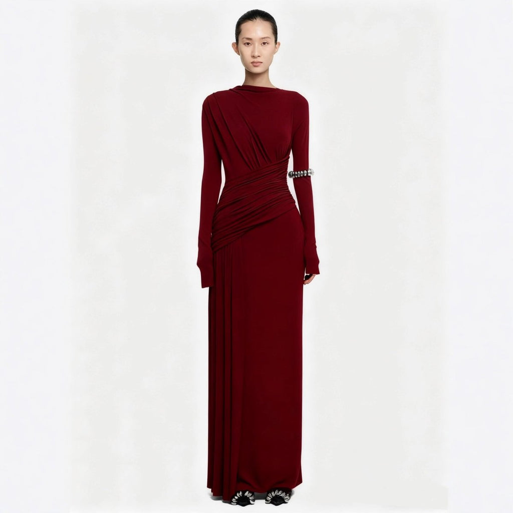 Asymmetric Draped Evening Gown(MS220)