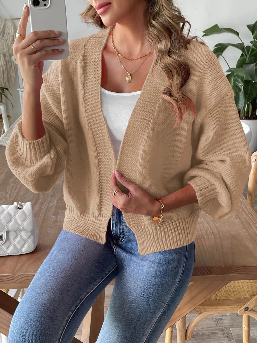 Autumn and winter lantern sleeve simple casual sweater jacket