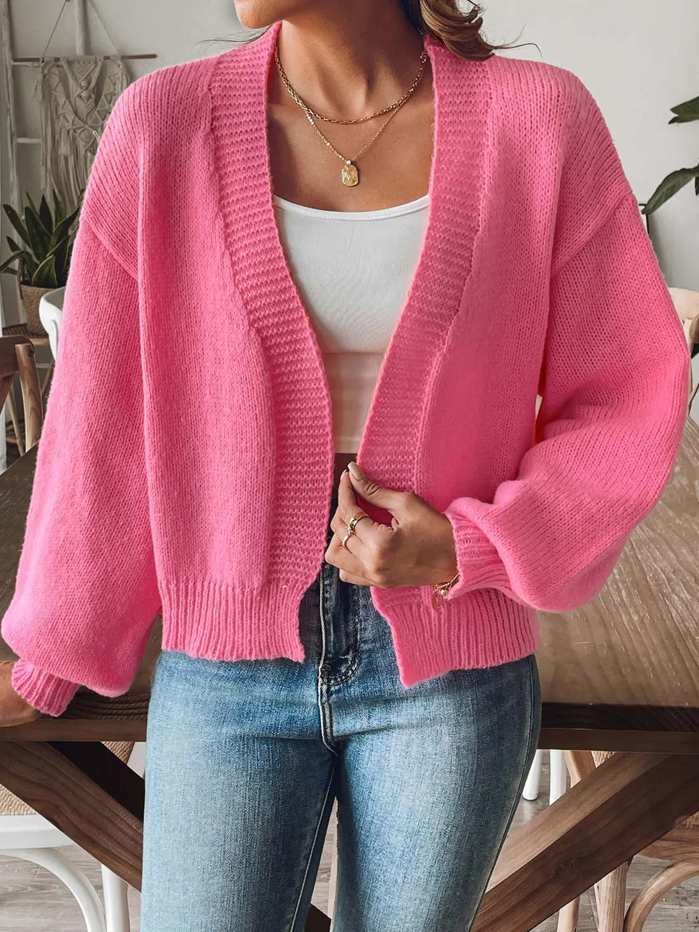 Autumn and winter lantern sleeve simple casual sweater jacket