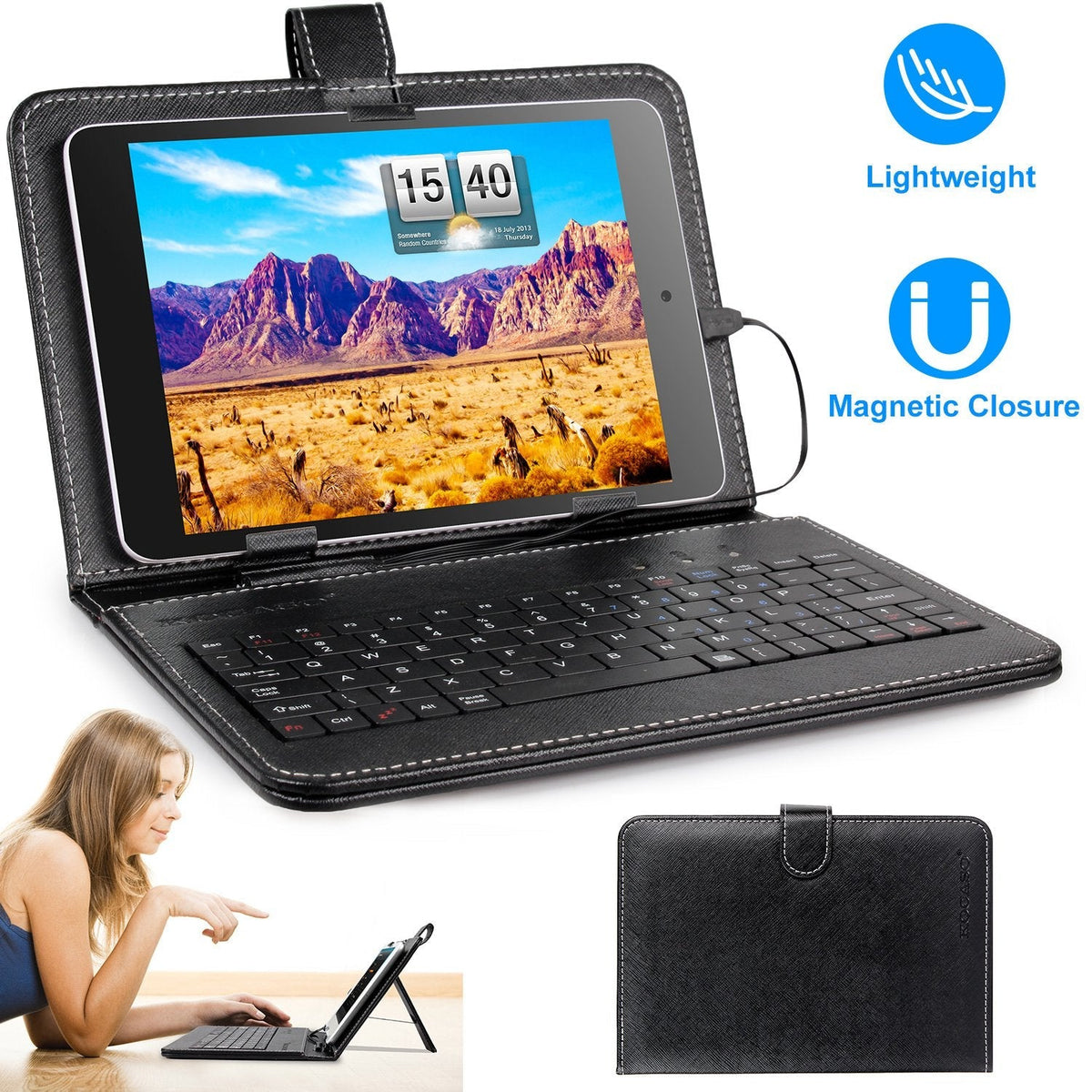 7.9in Protective Keyboard Case w/ Keyboard PU Leather Back Stand Tablet Cover via USB 2.0 Cable