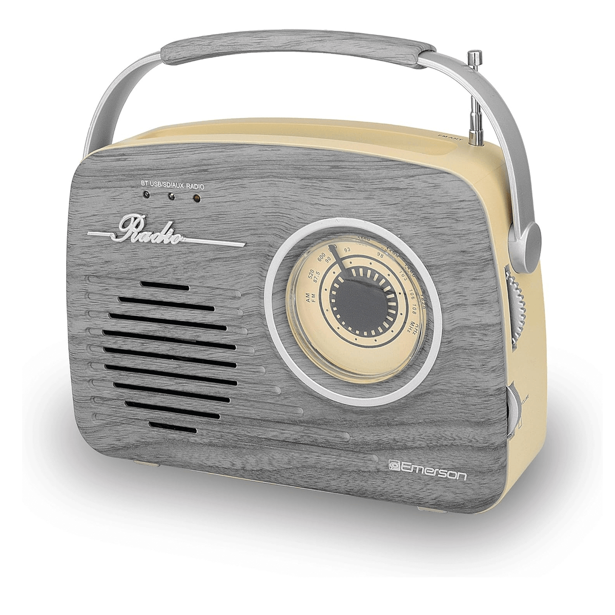 Emerson Portable Retro Radio with Built-In Rechargeable Battery and Memory Set