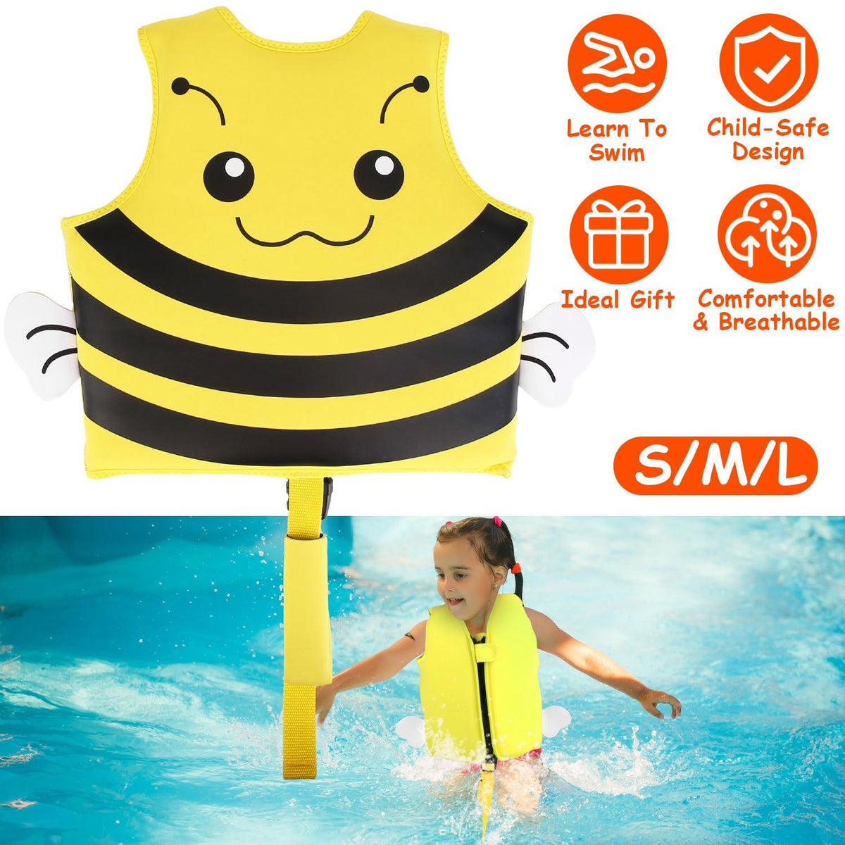 Swim Vest For Kids Float Jacket Learn To Swim Vest with Adjustable Crotch Strap for Boys Girls Toddlers Aged 1-8 Years Old 24-88LBS