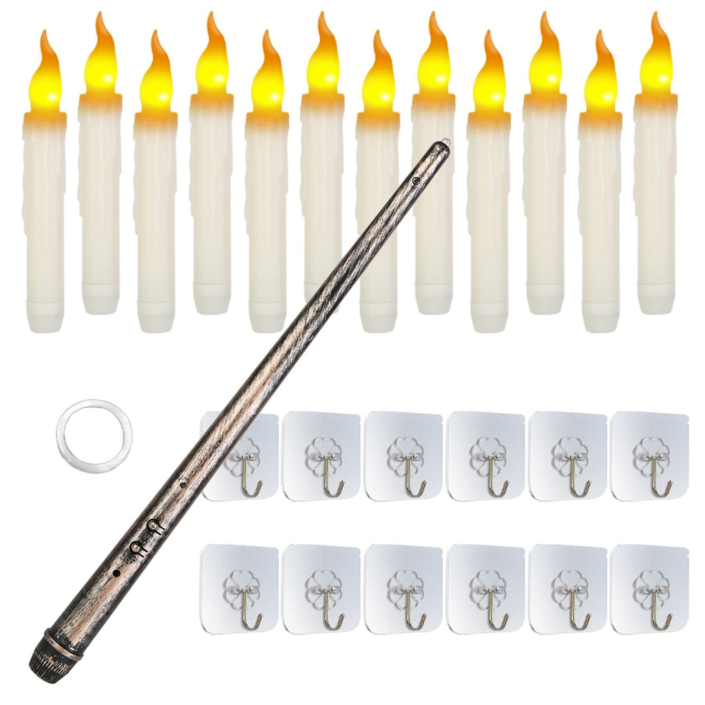 12Pcs Flameless Floating Candles LED Magic Hanging Candle Light Battery Operated Flickering Warm Light Window Candle With Magic Wand Remote for Hallow