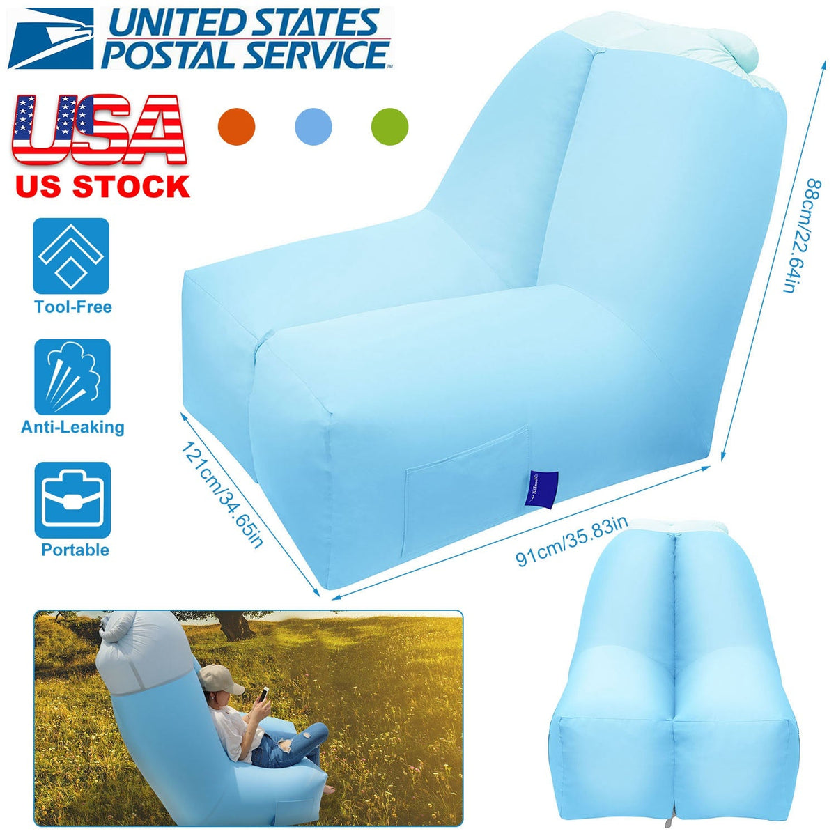 Inflatable Lounger Air Sofa Chair Couch w/ Portable Organizing Bag Waterproof Anti-Leaking for Backyard Lakeside Beach Traveling Camping Picnics