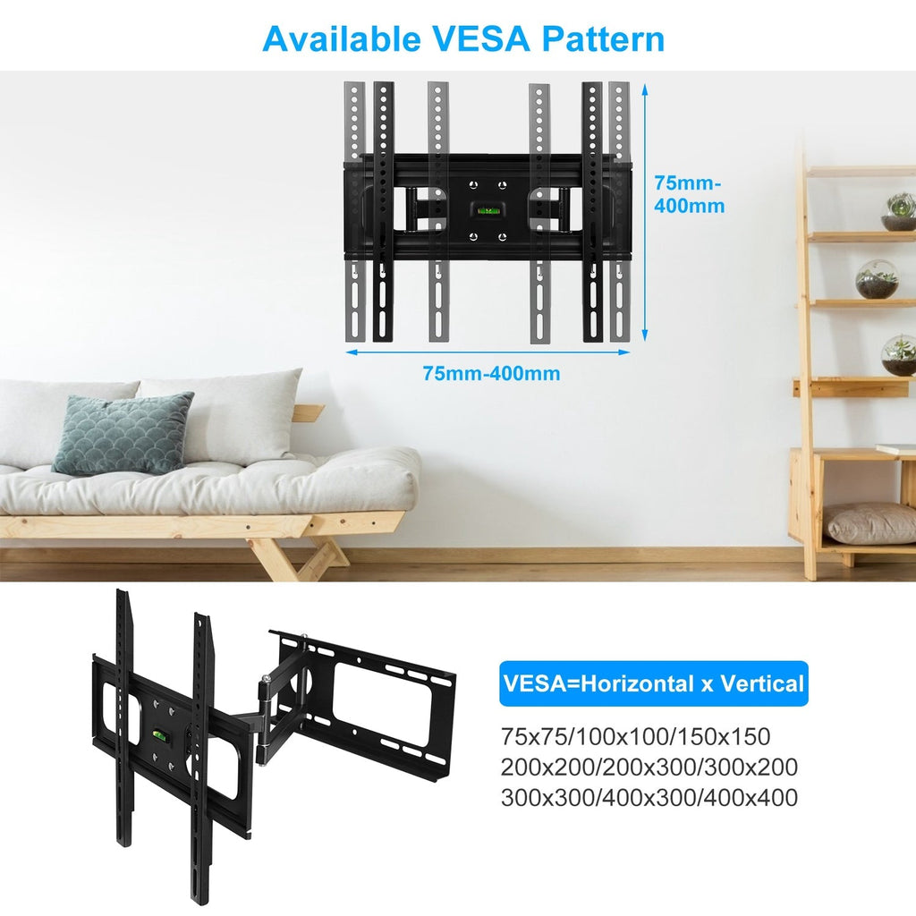 TV Wall Mount Swivel Tilt Full-Motion Articulating Wall Rack For 32in-55in TVs 99lbs Max Bearing Support VESA Up To 400x400mm