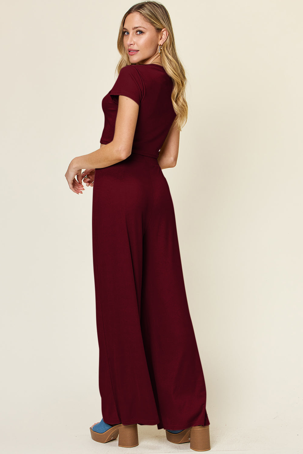 Slightly Stretchy Round Neck Top & Pants Set