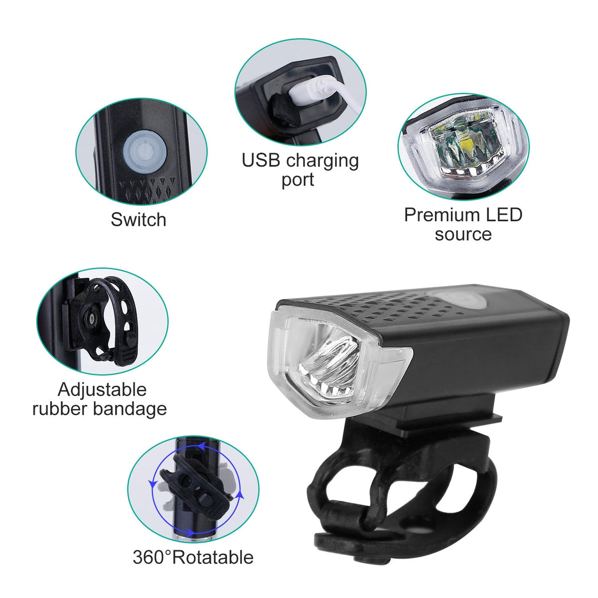 Bicycle Light Sets USB Rechargeable Bike Headlight Waterproof LED Bicycle Front Light Taillight 2 Kit