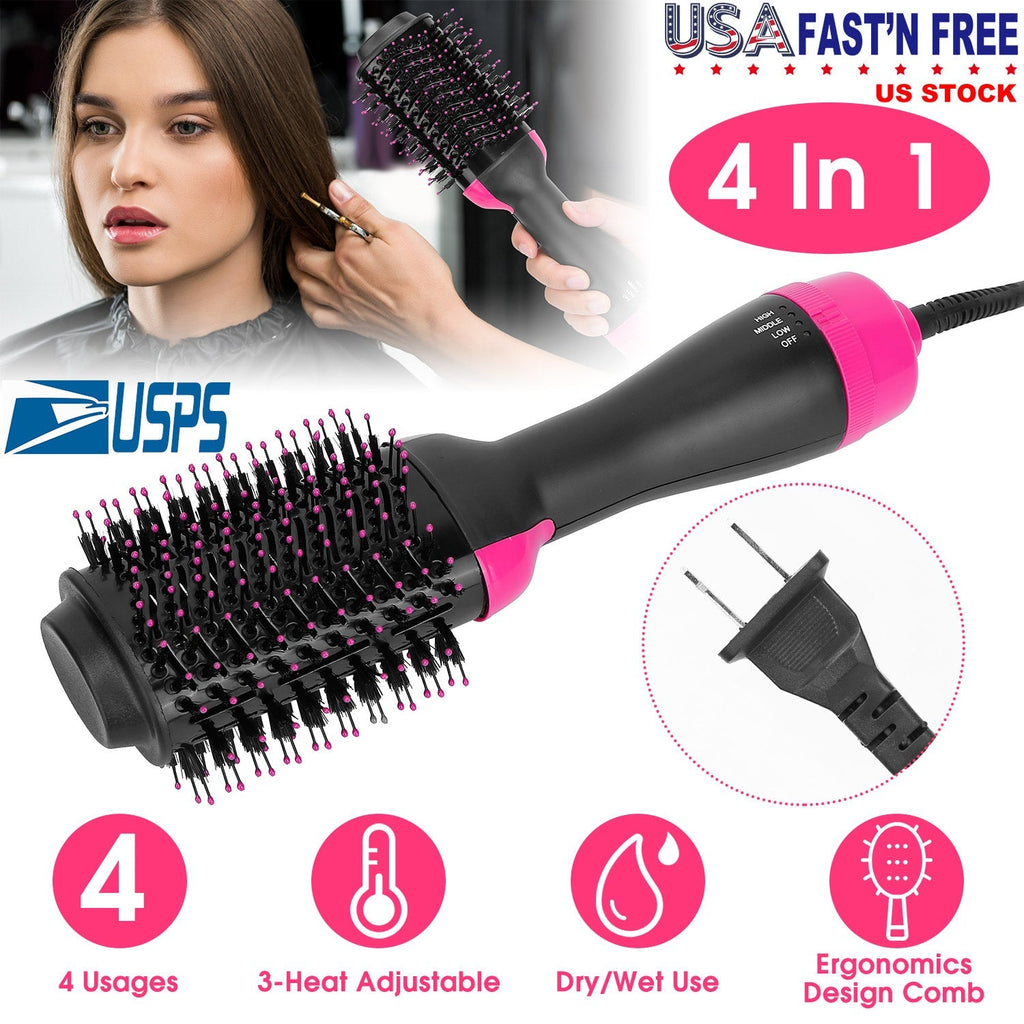 Hot Hair Brush 4 In 1 Hair Dryer Volumizer Brush Dryer Comb For Straightening Curling Drying