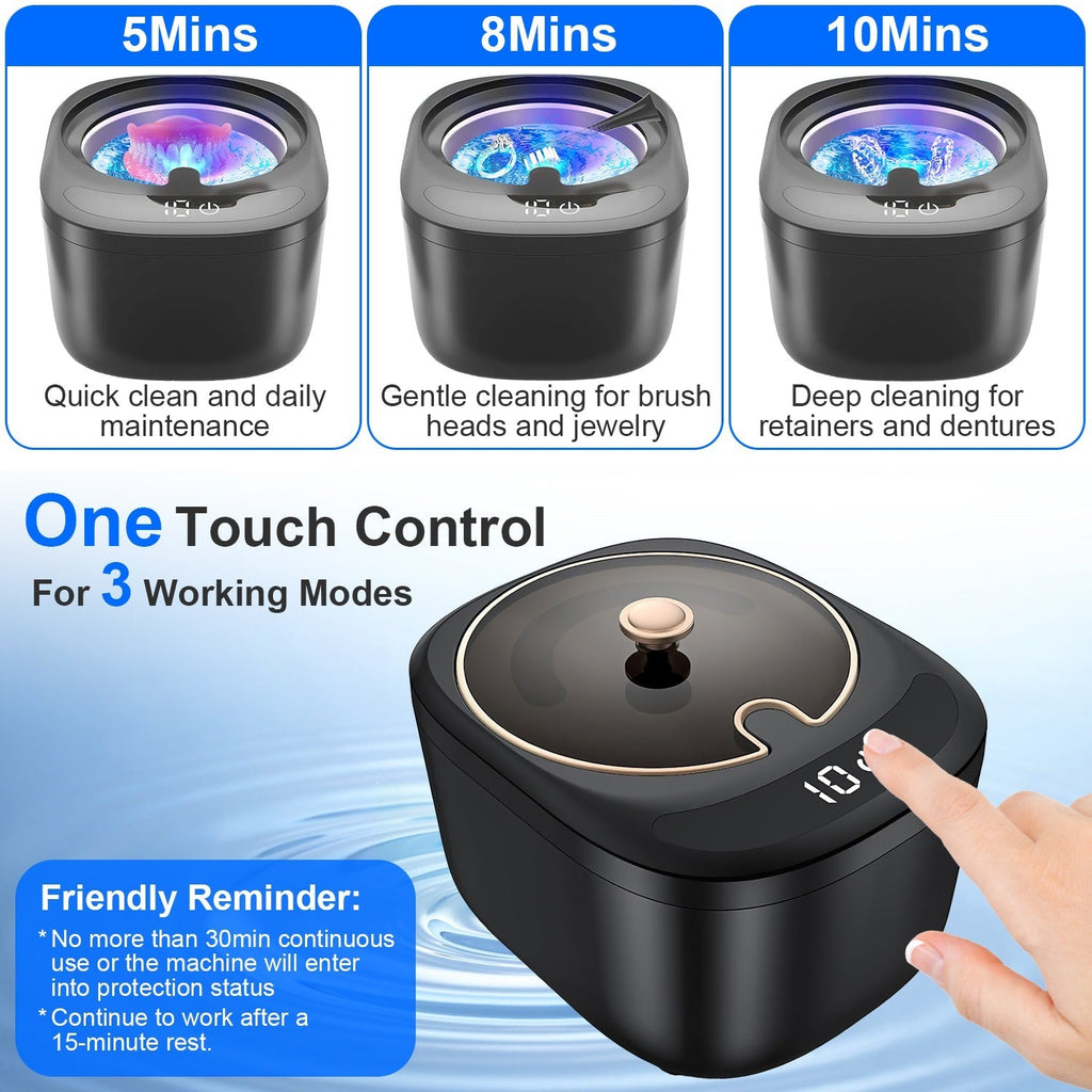 Ultrasonic Retainer Cleaner 45kHz Ultrasonic Cleaning Machine with 3 Modes 230ML Capacity UV Light for Denture Mouth Guard Aligner Dental Trays Braces