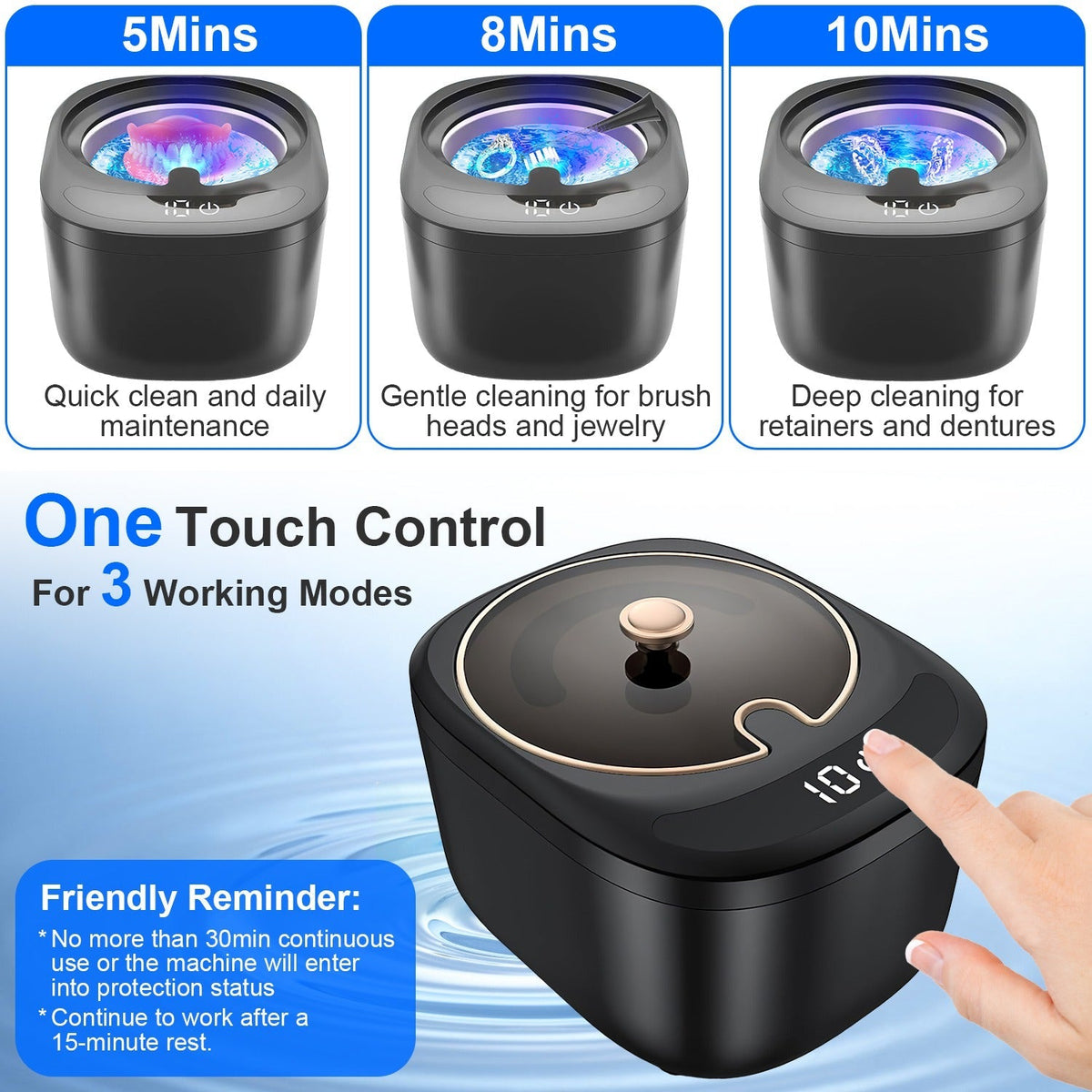 Ultrasonic Retainer Cleaner 45kHz Ultrasonic Cleaning Machine with 3 Modes 230ML Capacity UV Light for Denture Mouth Guard Aligner Dental Trays Braces