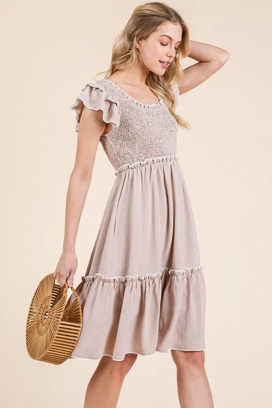 Lime 'N' Chili Ruffle Trim Smocked Dress with Contrast