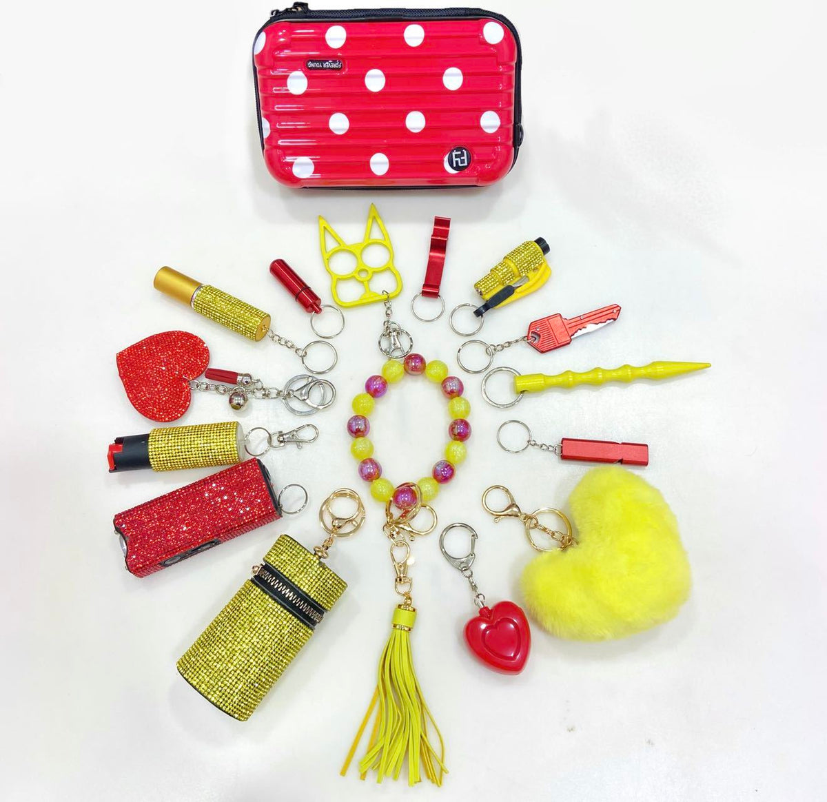 16pcsYellow And Red Keychain Set