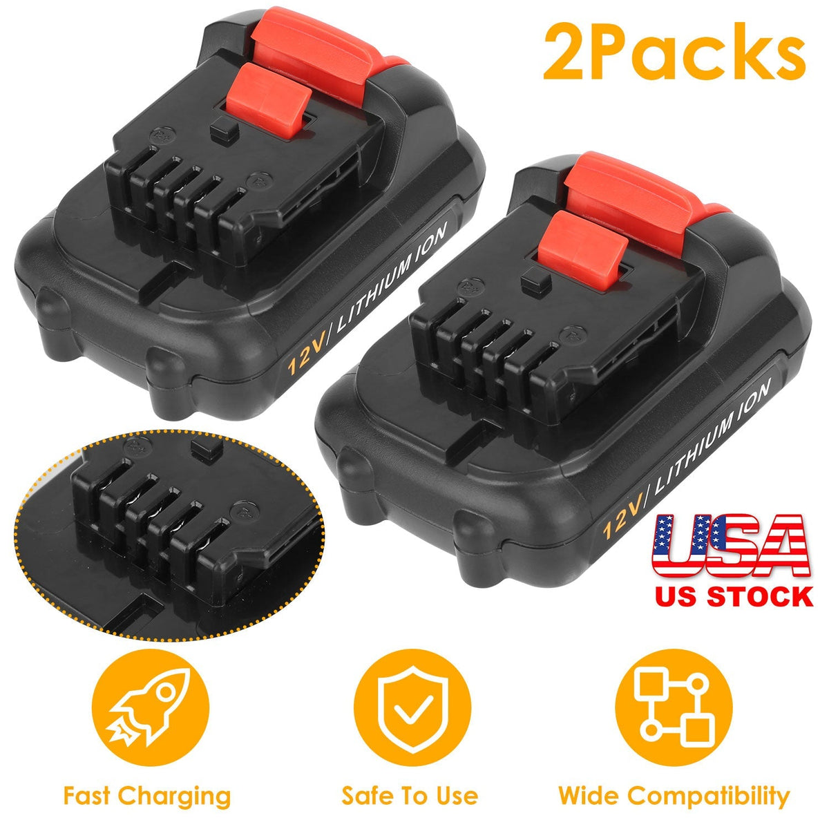 2 Packs 12V Li-ion Power Tool Battery Replacement Compatible with Dewalt DCB123 DCB127 DCB122 DCB124 DCB121 DCB120 DCB125