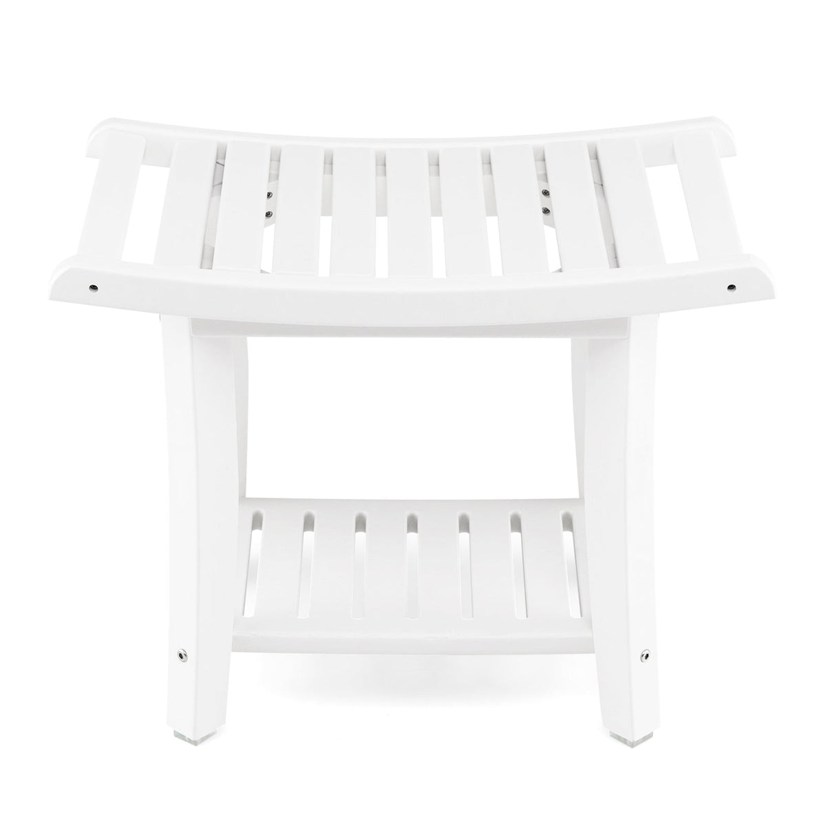 Waterproof Bath Stool with Curved Seat and Storage Shelf