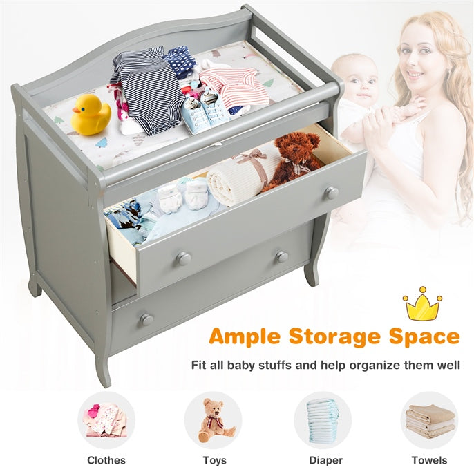 Baby Changing Table Infant Diaper with 3 Drawers and Safety Belt-Gray