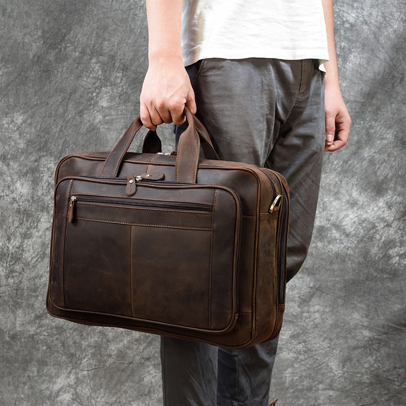 Men's Leather Briefcase Large Capacity 17-inch