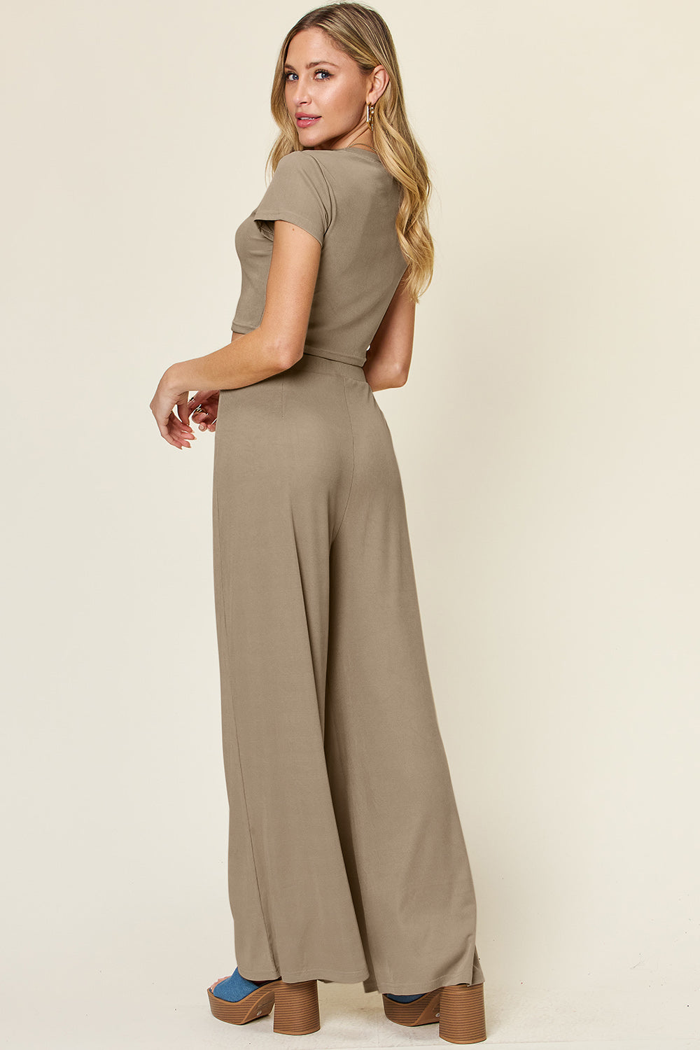 Slightly Stretchy Round Neck Top & Pants Set