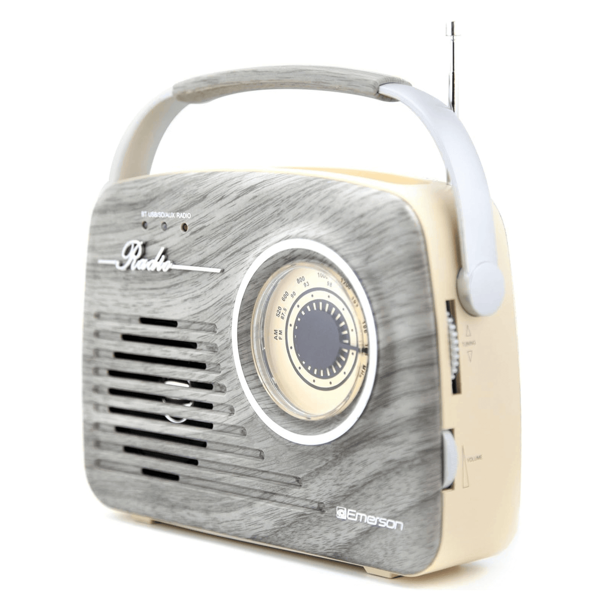 Emerson Portable Retro Radio with Built-In Rechargeable Battery and Memory Set