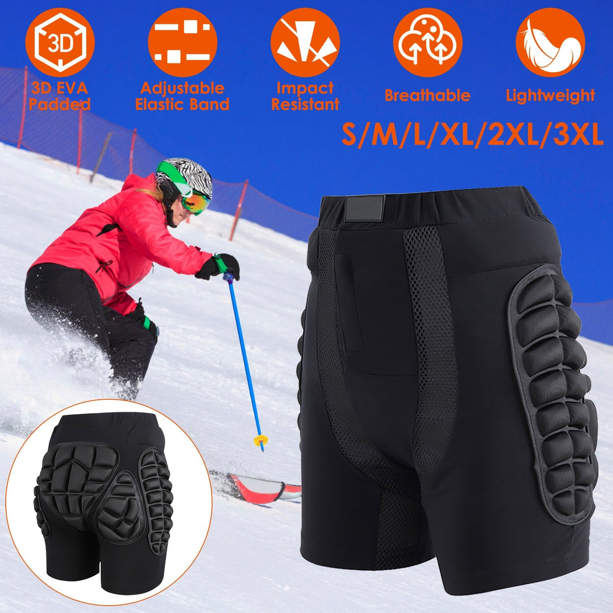 Protective Shorts for Skiing Snowboarding Skating Skateboarding EVA Hip Protection Pad for Adults Kids 3D Padded Breathable Protective Shorts for Hip