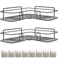 2Pcs Corner Shower Caddy Shelves Wall Mounted Basket Rack Bathroom Shampoo Holder Storage Organizer W/ 8Pcs Adhesive Hooks For Toilet Dorm Kitchen