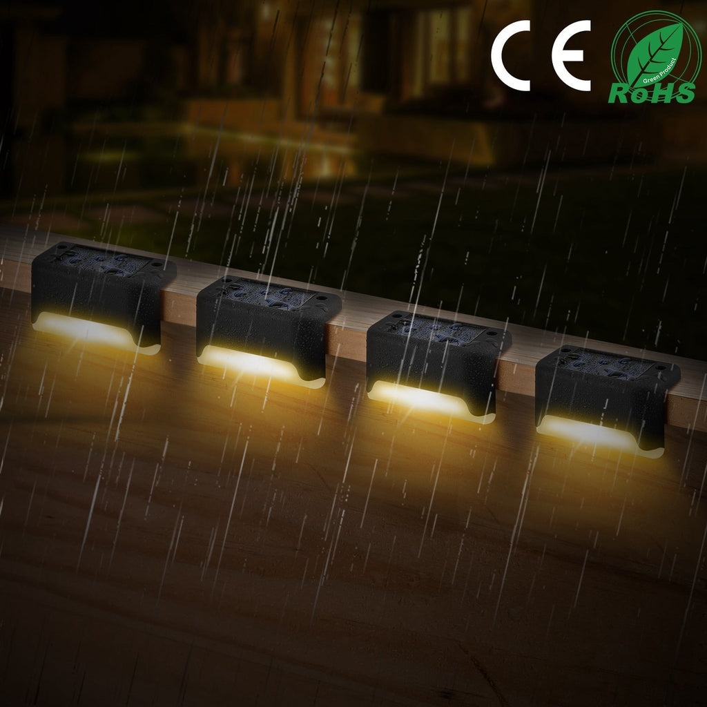 4Pcs Solar Powered LED Step Lights Outdoor IP55 Waterproof Dusk To Dawn Sensor Fence Lamps For Stairs Yard Railing