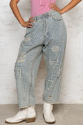 POL Distressed Raw Hem Wide Leg Pants