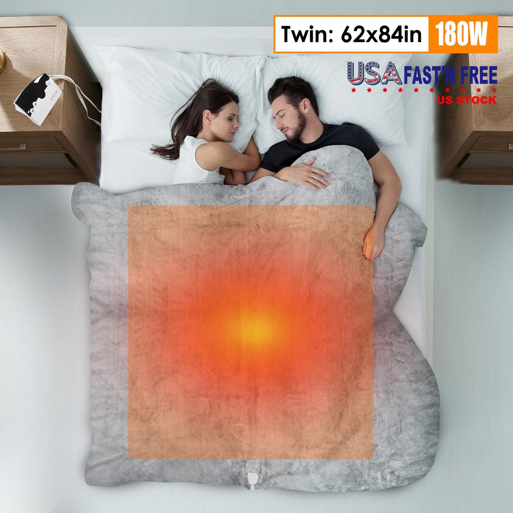Electric Heated Twin Size Fleece Heated Blanket with 10 Heating Levels 10 Hours Auto Off Machine Washable for Home Office Usage 62x84in