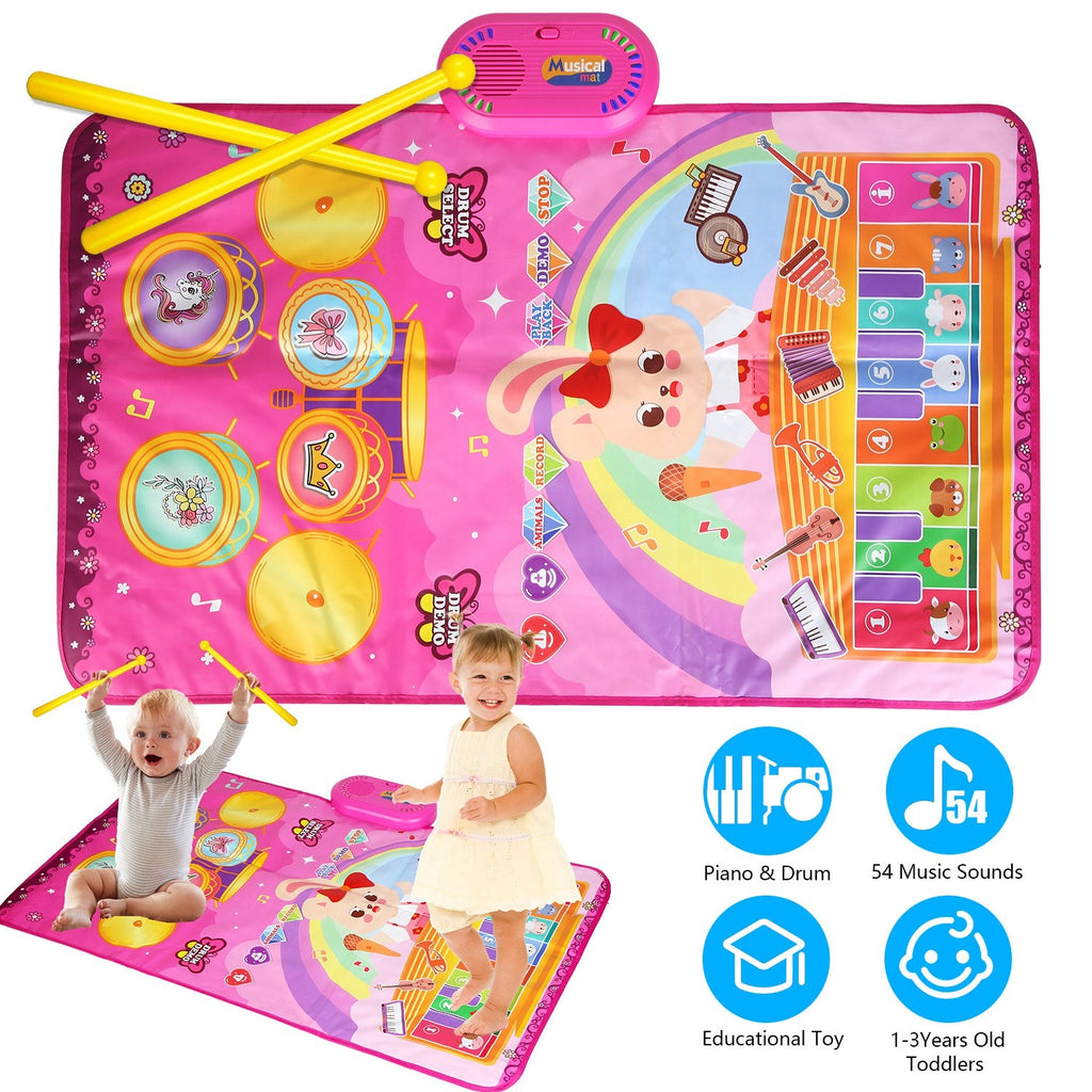 Baby Musical Mat With 55 Music Sounds Toddler Toys Floor Piano Keyboard Mat Drum Mat Carpet Educational Musical Learning Toy Infant Music Toy for 1 2