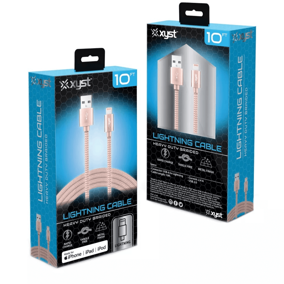 Xyst Charge and Sync USB to Lightning Braided Cable 10Ft