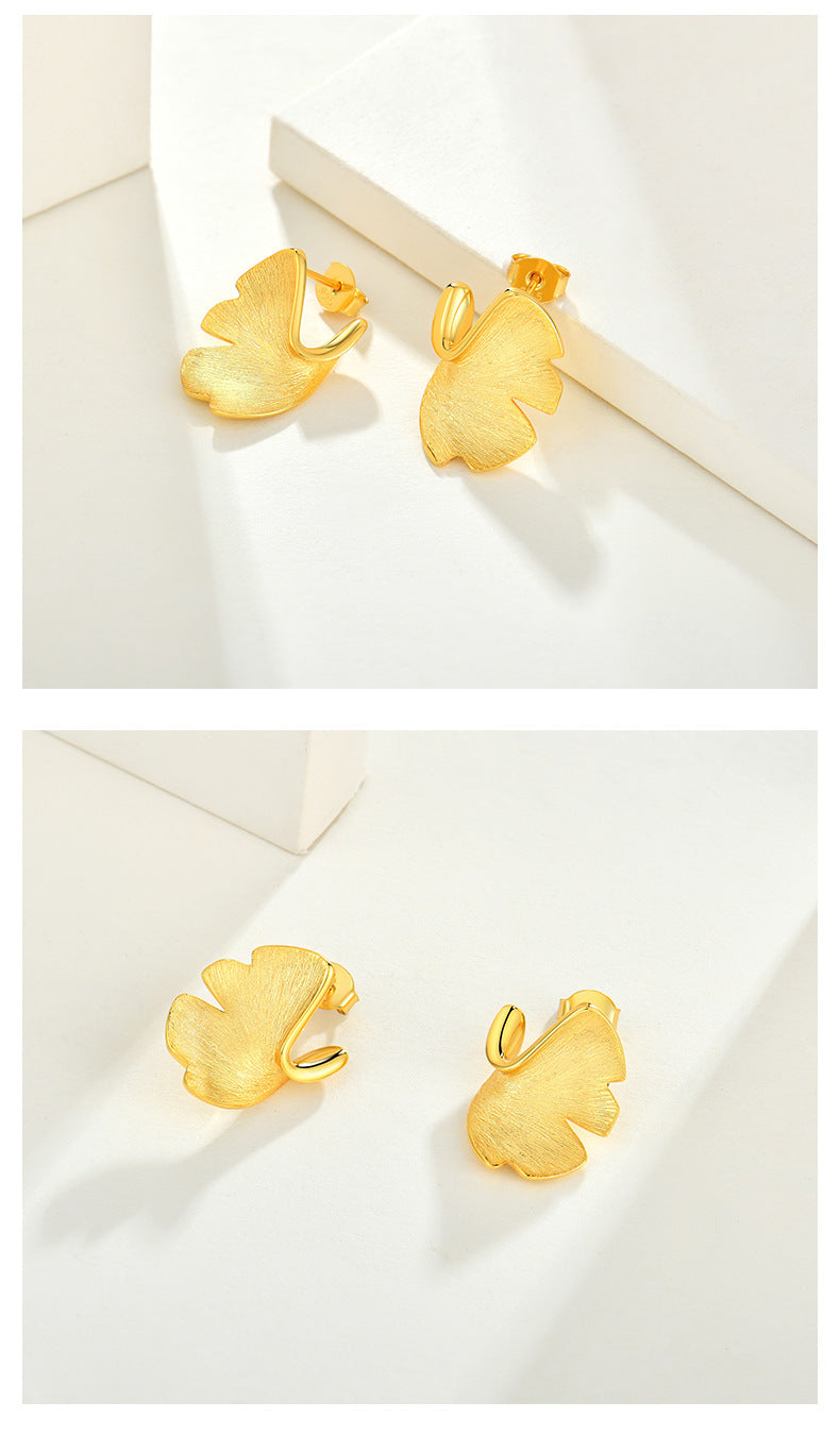925 Sterling Silver Ginkgo Biloba Stud Earrings