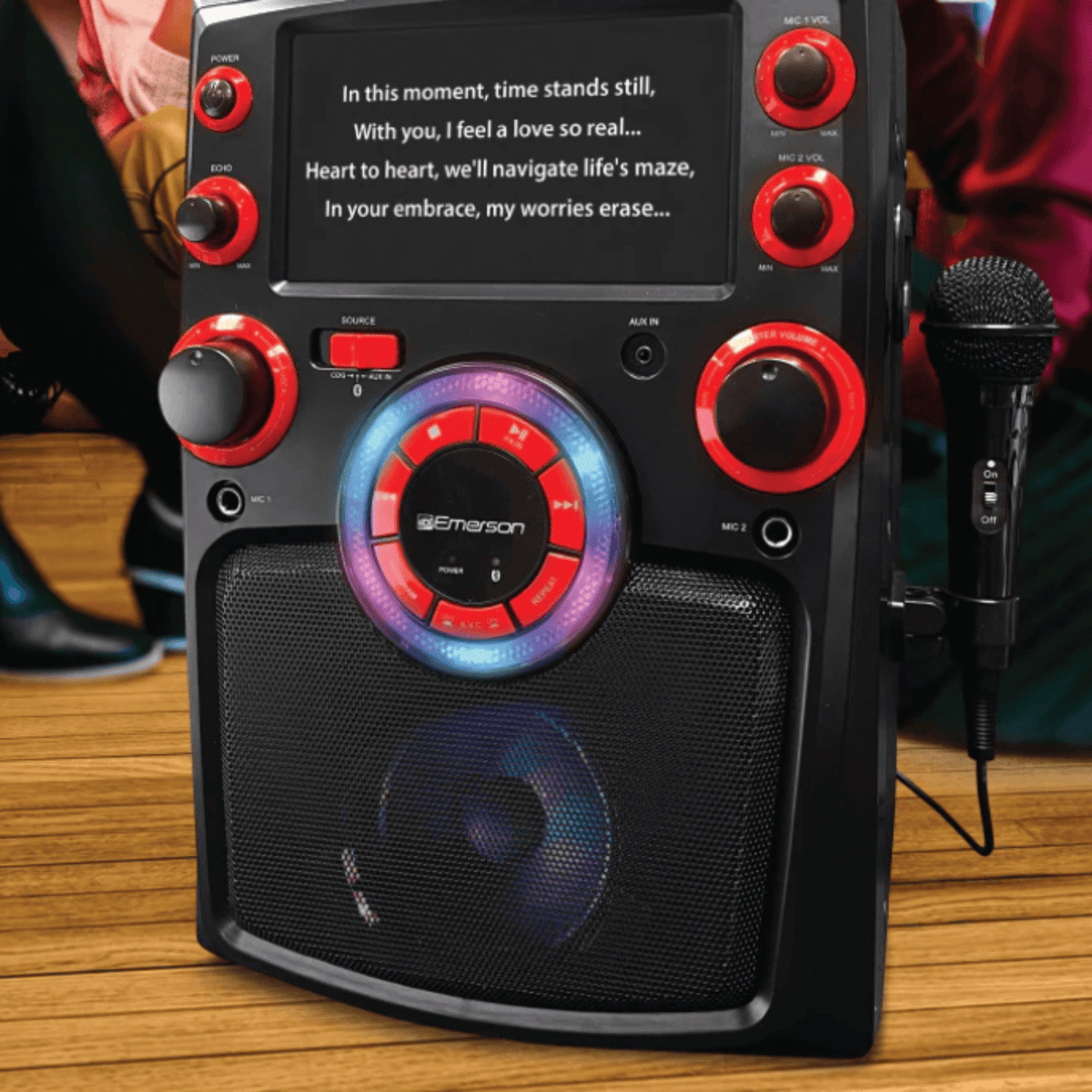 Emerson Portable Bluetooth Karaoke System with 7" LCD Display and Mic Input