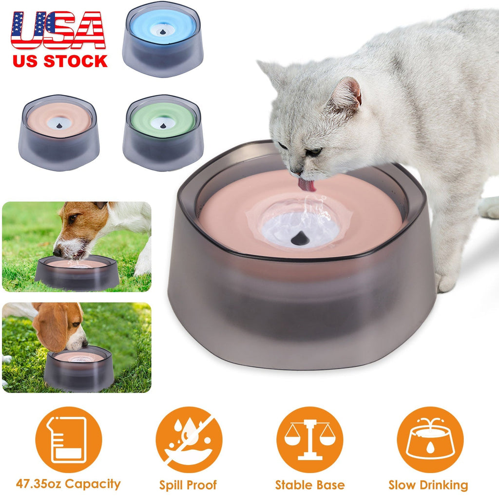 No Spill Dog Cat Water Bowl Spill Proof Slow Water Feeder 47.35oz Pet Water Dispenser Travel Dog Bowl for Dogs/Cats/Pets