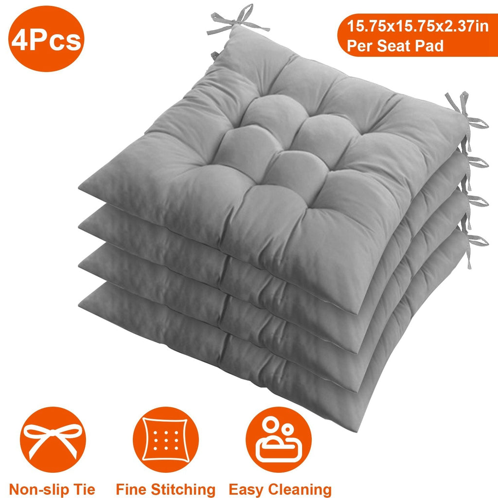 4Pcs Chair Cushion Pads Pillow 15.75x15.75x2.37in Soft Tie On Square Sitting Mats For Home Office Car Sitting Travel