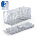 Live Animal Trap Cage 37x14x15in Folding Catch and Release Humane Cat Trap Galvanized Iron for Raccoons Foxes Coyotes Stray Dogs Armadillos Squirrels