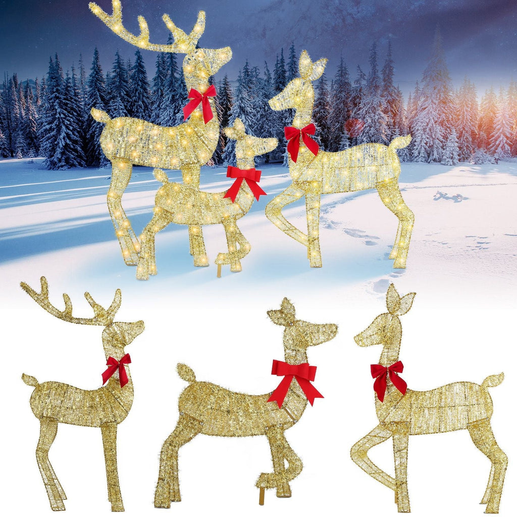 3 Pieces 2D Lighted Christmas Deer Family Set Indoor Outdoor Light Up Reindeer Decorations Lighted Buck Doe Fawn Display with 8 Lighting Modes