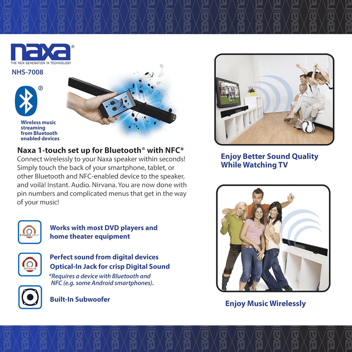 Naxa 42" BT Sound Bar with Built-in Subwoofer - Refurbished