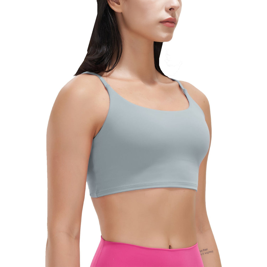 Women Strap Sport Bras Padded StrappyÊCrop Square Neck Low Impact Bras SexyÊFitnessÊTank Tops with Removable Pads Flat Straps for Gym Yoga Workout Run