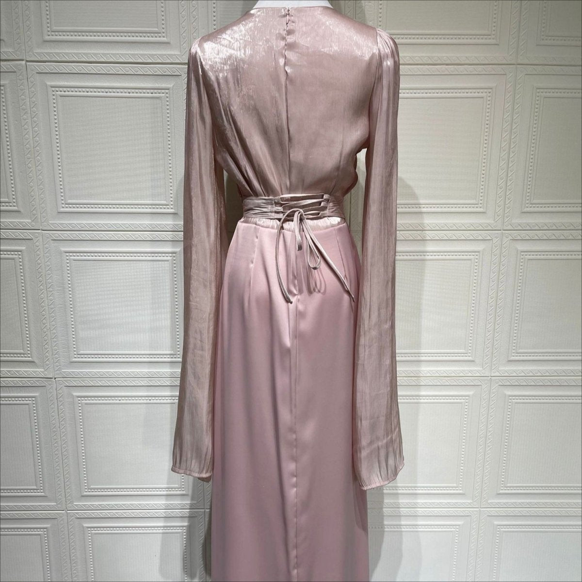 Cape Sleeve Gown with Tie-Back | Fitted Mermaid Maxi Dress(MS230)