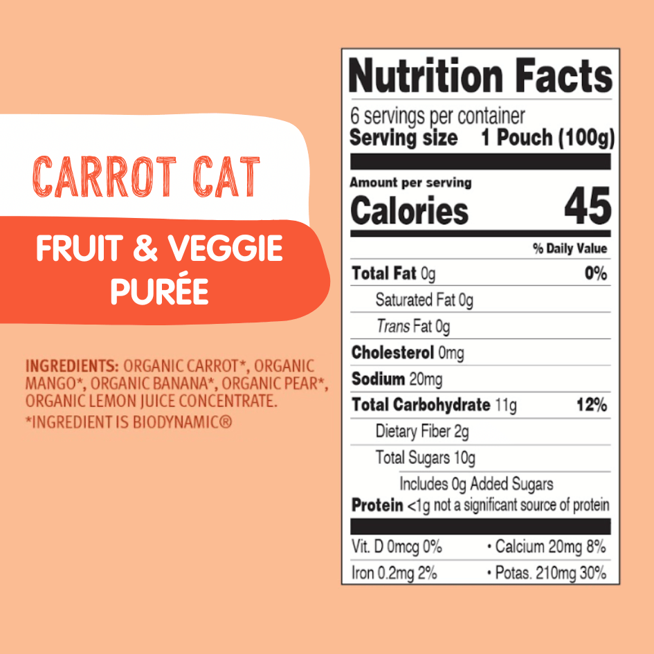 Holle Organic Carrot Cat - Fruit & Veggie Purée Pouches