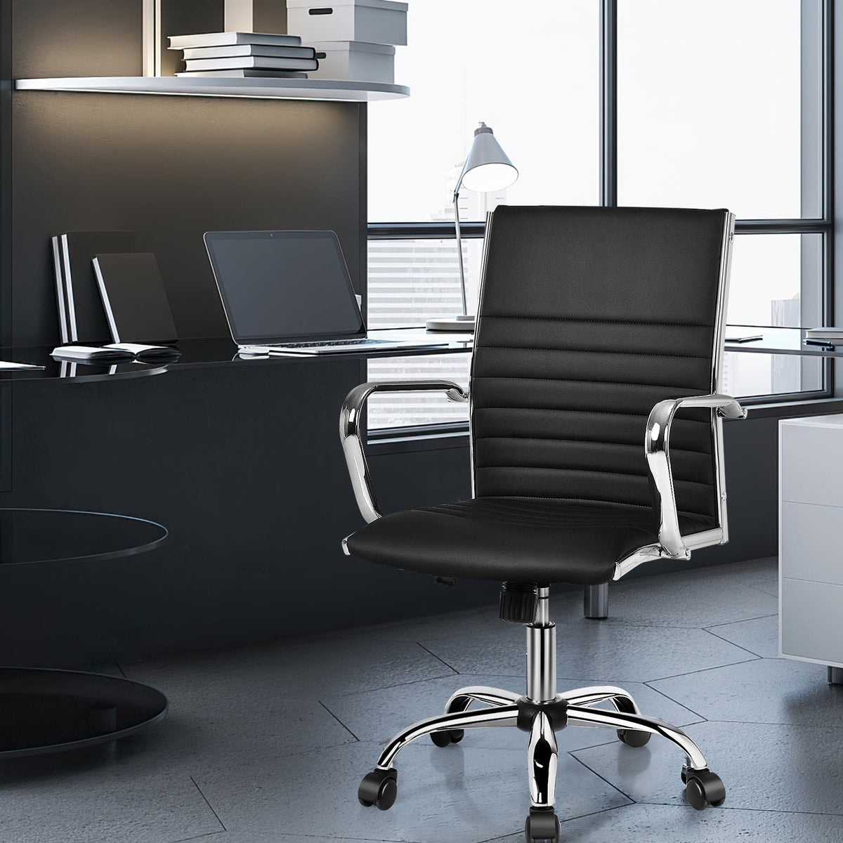 High Back Ribbed Office Chair with Armrests